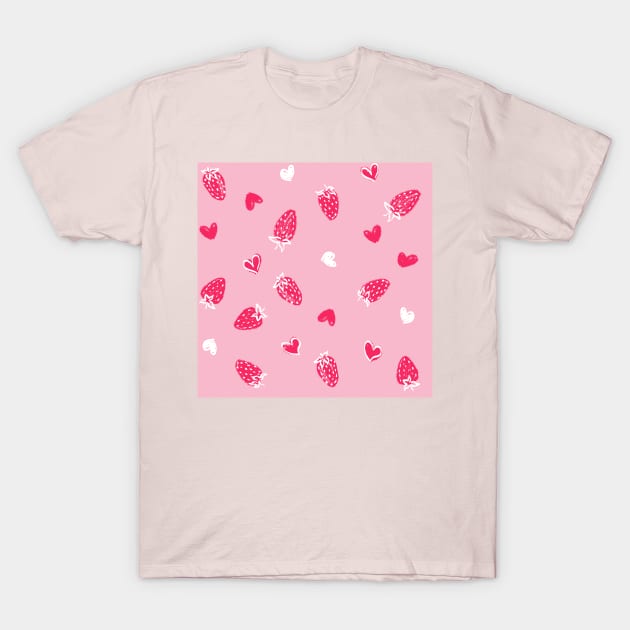 Light Pink Strawberry Love T-Shirt by Carolina Díaz